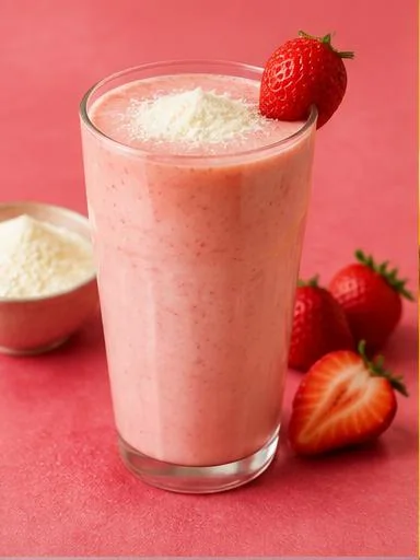Milkshake de morango com leite em pó