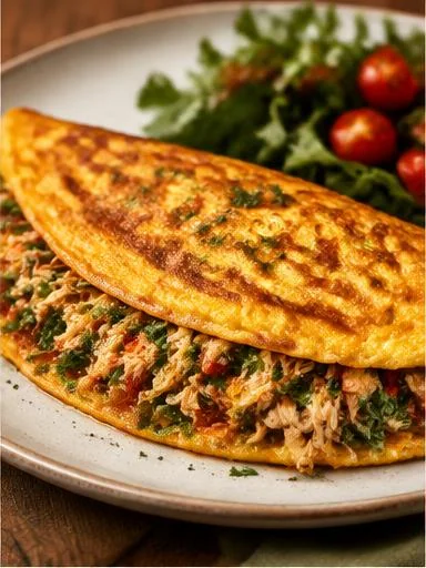 Omelete recheado de frango desfiado