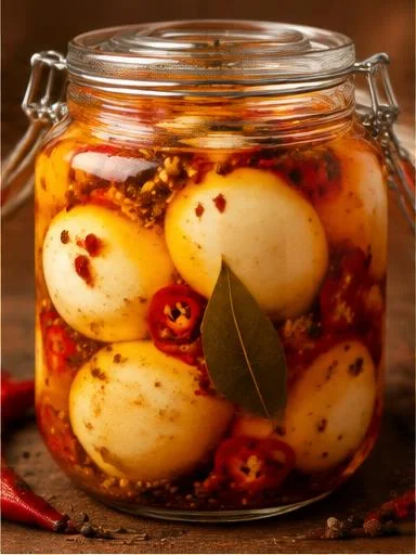 Ovos em conserva de pimenta e vinagre