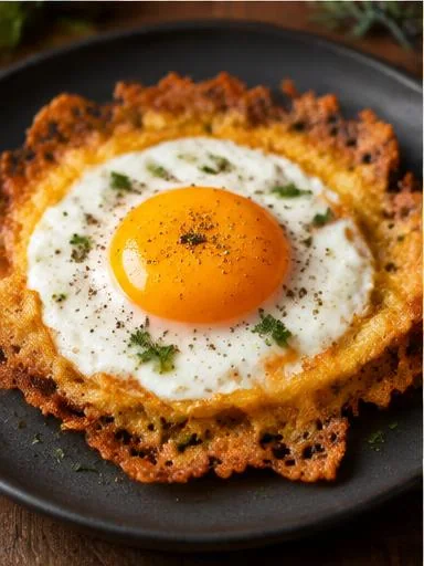 Ovo frito com borda crocante de queijo