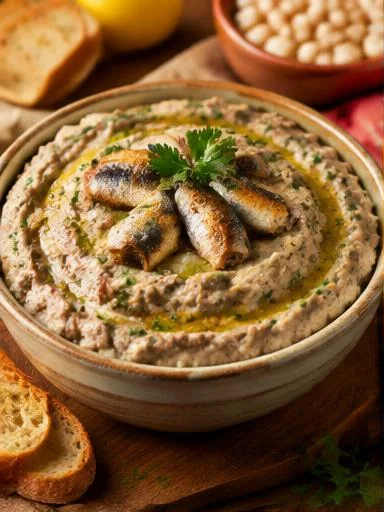 Patê de sardinha com feijão branco e ovo