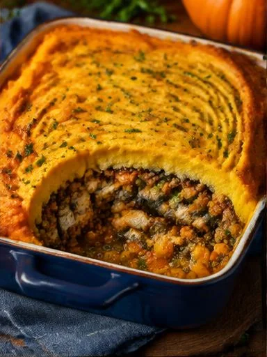 Escondidinho de sardinha com PTS e abóbora