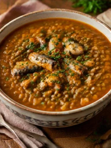 Sopa de lentilha com sardinha