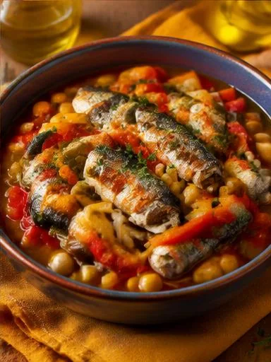 Escabeche de sardinha com grão de bico