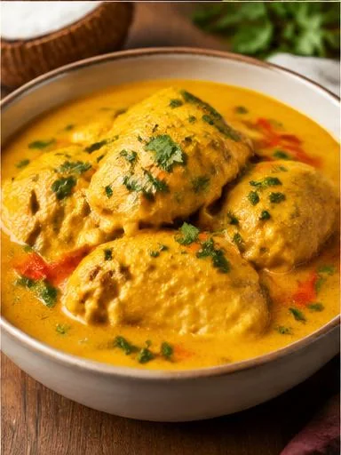 Sobrecoxa ao curry com leite de coco light