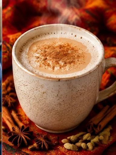 Chá de especiarias com leite batido