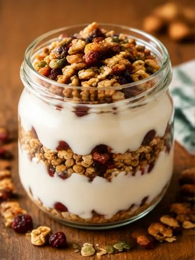 Potinho de iogurte com granola caseira